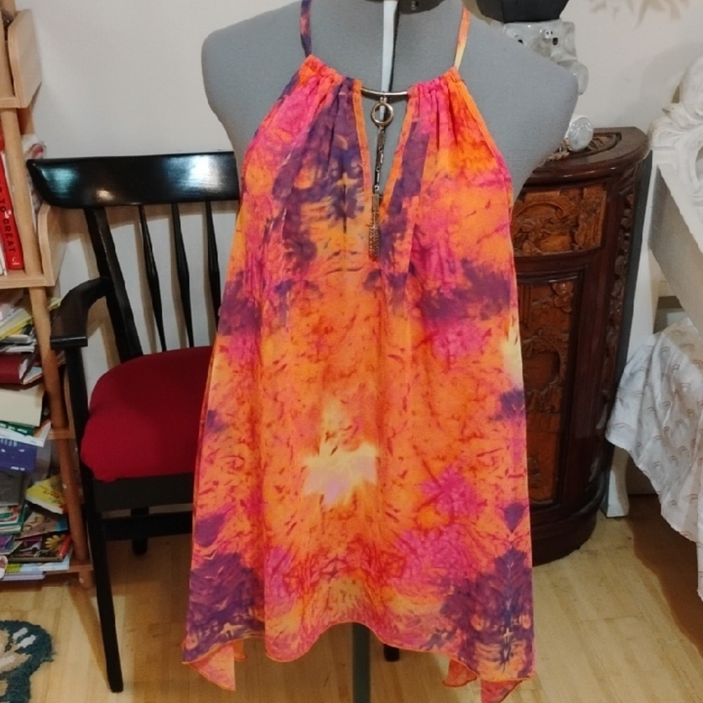 Unique Spectrum Orange and Purple Halter Dress